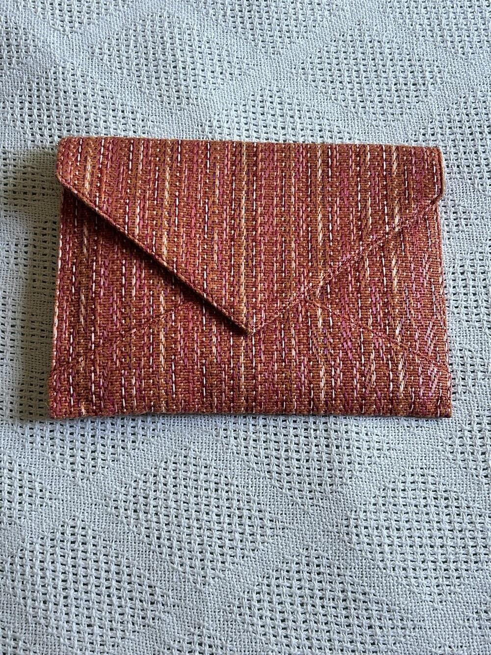 Banana Republic Orange Pink Tweed Envelope Clutch Wallet Purse One Size